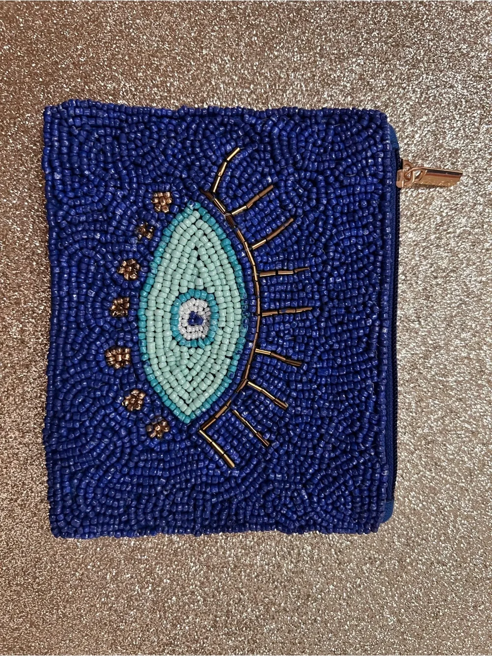 Beaded Evil Eye Coin Purse - Navy & Aqua